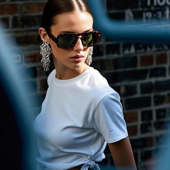 Trendy Aviator Sunglasses for Women Flat Top Designer Stylish Classic Square Fra - Picture 4 of 7